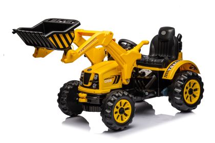 Ride on Excavator, 12V Battery Powered Construction Vehicles for Kids, Front Loader with Horn, 2 Speeds, Forward/Backward, Safety Belt,Treaded Wheels,