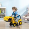 Kids Excavator Ride-on Pulling Cart with Sound Effects, Kids Digger Sit n Scoot Ride-on Toy for Toddler or Preschool Age with Under-Seat Storage, Trea