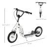 Youth Scooter Front and Rear Caliper Dual Brakes 12-Inch Inflatable Front Wheel Ride On Toy For Age 5+, White